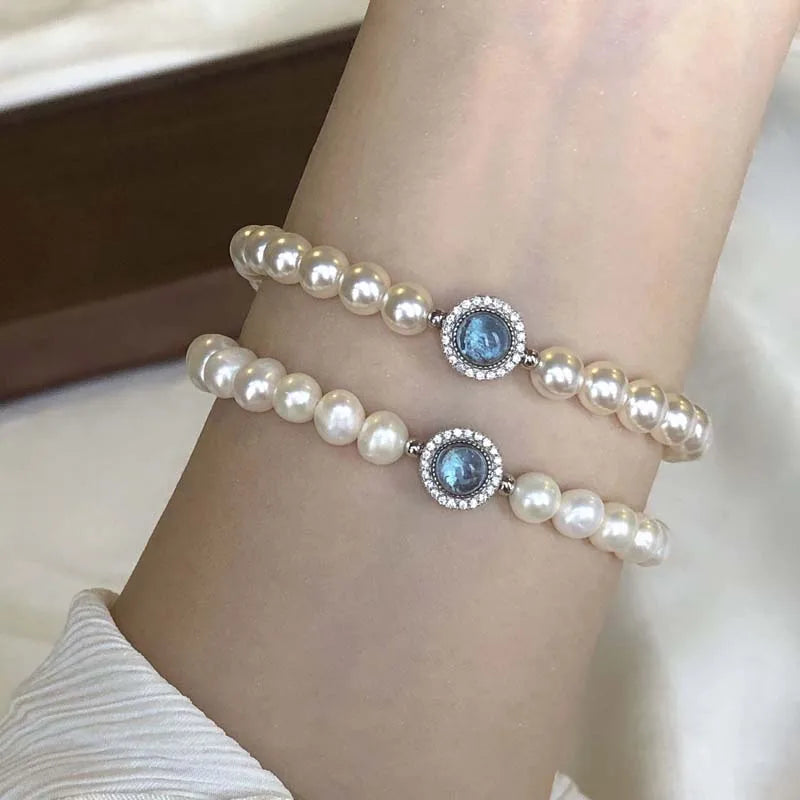 2024 New Arrival Blue Crystal Pearl Bracelet for Women Girl Exquisite Classics Beaded Chain Bracelet Jewelry Wedding Gift