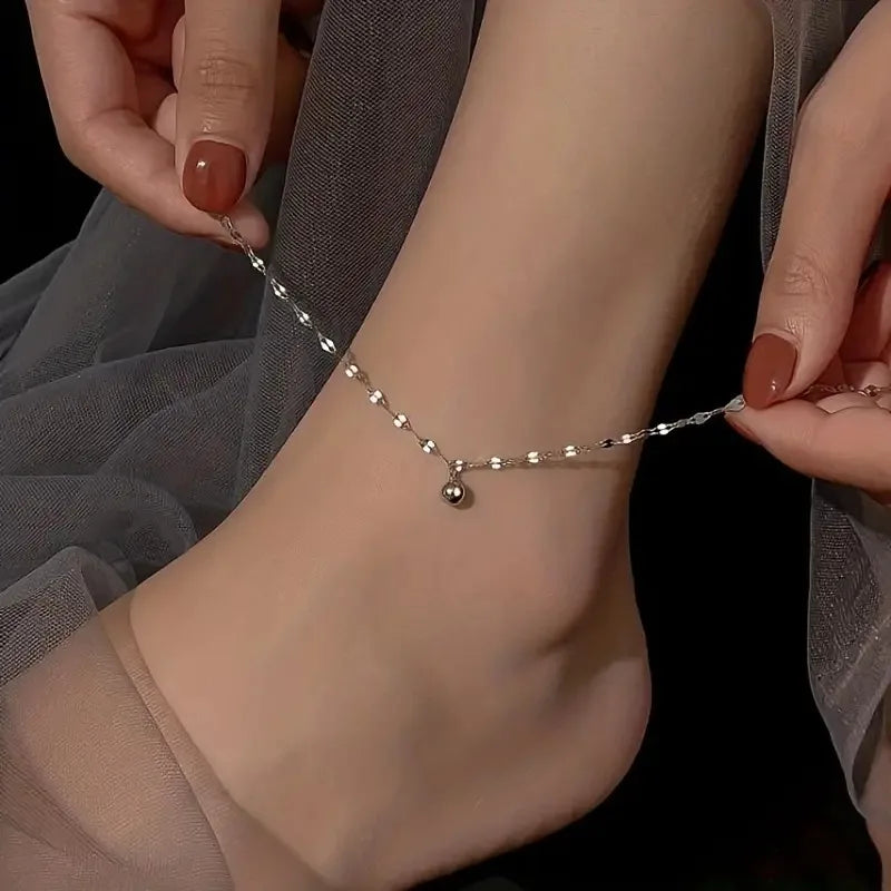 2025 New Classic Round Ball Bead Anklets For Women Simple Silver Color Flat Chain Bracelet Barefoot Anklet Jewelry Gifts