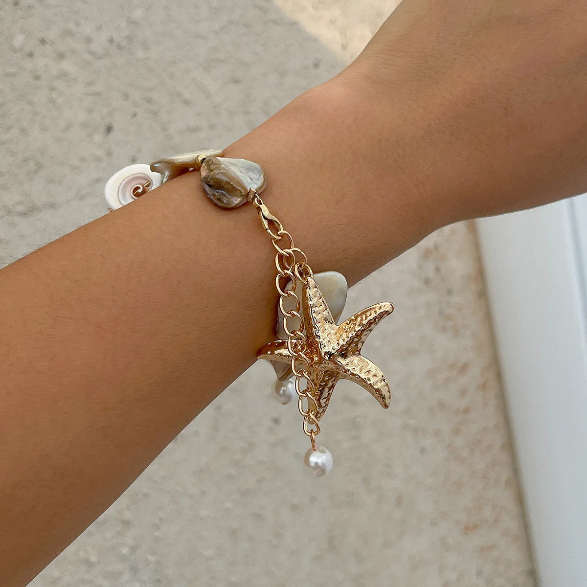 Bohemian Starfish Shell Conch Pendant Bracelet Women 2024 Simple and Creative Sweet Stone Beads Girls Fashion Holiday Jewelry